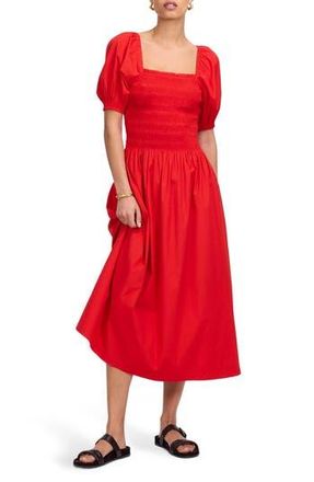 Madewell Smocked Puff Sleeve Midi Dress in Cerise at Nordstrom Rack, Size Medium