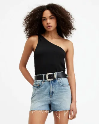 AllSaints Polyester Echo Slim Fit Asymmetric Top, Size: UK 16/US 12