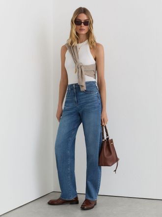 Reiss Mid Blue Petite Barrel-leg Jeans, 29