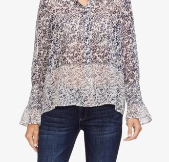 Vince Camuto Tranquil Petals Button Up Blouse In Pearl Ivory