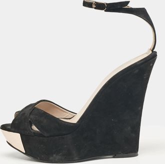 Le Silla Black Suede Wedge Ankle Wrap Sandals