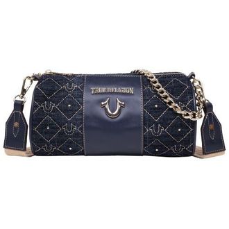 True Religion Studded Denim Zip Top Barrel Bag in Dark Denim at Nordstrom