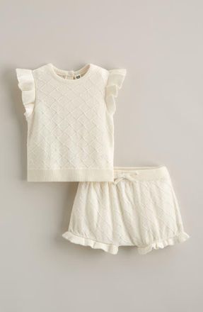 Nordstrom Flutter Sleeve Sweater & Bubble Shorts Set in Ivory Egret at Nordstrom, Size 18M