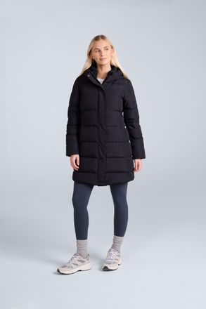 Mountain Warehouse Ivy Womens Down Coat Water Resistant Zip Up Long Hooded Puffer Winter Jacket Black