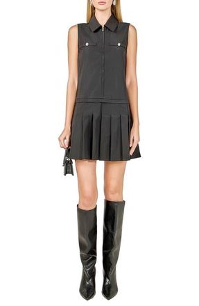 endless rose Sleeveless Pleated Zip-Up Minidress in Black at Nordstrom, Size X-Small