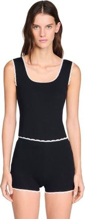 Sandro Beaded embroidered ribbed shorts in Black at Nordstrom, Size 36 Eu