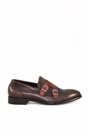 Botti Leather Loafer with Buckles - Brown/Bordeaux