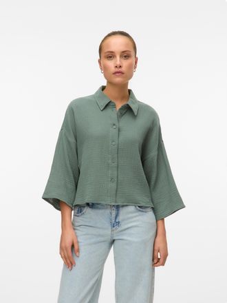 Vero Moda Hemdbluse VERO MODA VMNATALI CROP SHIRT WVN NOOS, Damen, Gr. XL, laurel wreath, Web, Obermaterial: 100% Baumwolle, unifarben, regular fit kurz, weit, 