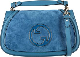 Gucci Pre-owned Womens Large Blondie Top Handle Bag in Blue Suede and Leather - One Size