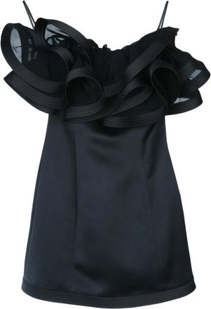 Elisabetta Franchi Duchess Mini Jurk met Maxi Ruche - Dames - Feestkleedjes - Zwart - M - Polyester - Kleedjes