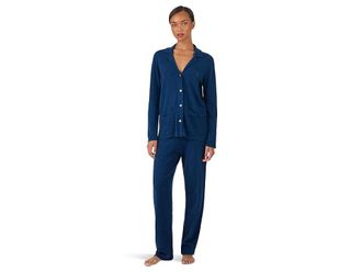 Lauren Ralph Lauren Sweater Knit Long Sleeve Notch Collar Long Pant Pajama Set Womens Pajama Sets Navy : LG (US 12-14), Cashmere/Cotton