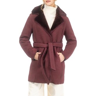 Gorski Genuine Shearling Stroller with Embroidered Trim & Belt in Burgundy at Nordstrom, Size X-Large