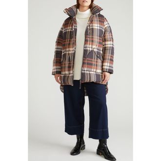 Universal Standard Matterhorn Hooded High-Low Puffer Coat in Brindle Chai Brown at Nordstrom, Size Xs