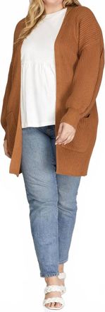 She + Sky Open Front Cardigan In Camel