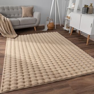 Paco Home Paco Home - Alfombra De Sala Con Pelo Corto, Estilo Escandinavo Abstracto Japandi Boho, Con Efecto 3d, Uni Crema 160x220 Cm, Beige 3