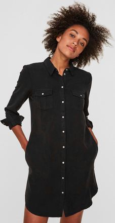 Vero Moda Jeanskleid VERO MODA VMSILLA, Damen, Gr. XL, N-Gr, schwarz, Web, Obermaterial: 100% Lyocell (TENCEL), unifarben, gerade kurz, verstellbar 1-Knopf-Mans