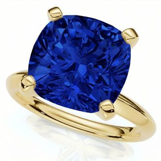 Pompeii3 5Ct Cushion Blue Sapphire Solitaire Ring 14k Gold Lab Grown 10MM