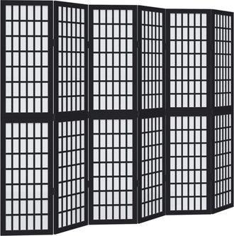 vidaXL Room Divider 6 Panels Black Solid Wood Paulownia Vidaxl