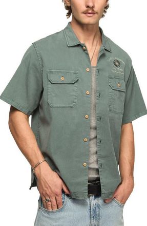 Lucky Brand Panther Moto Short Sleeve Button-Up Shirt in North Atlantic at Nordstrom, Size Xx-Large