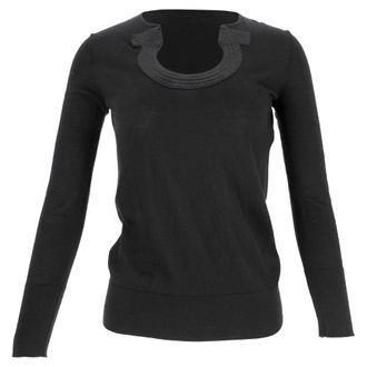 Ferragamo Ferragamo Rippled-Neckline Sweater in Black Cashmere