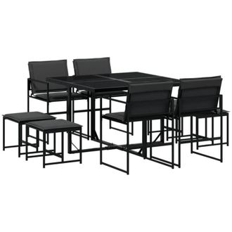 vidaXL Vidaxl - Juego De Comedor De Jard&iacute;n 9 Piezas Con Cojines Textileno Negro