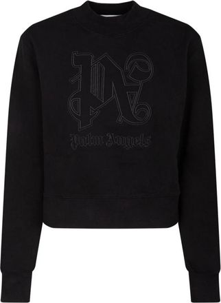 Palm Angels Cropped Sweatshirt met Logo Borduursels - Dames - Sweatshirts - Zwart - S - Katoen - Hoodies & sweatvesten