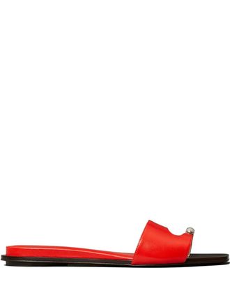 Tory Burch Pierced open-toe slide sandals - women - Metal/Calf Leather/Nappa Leather/Leather - 6.5 - Red