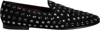 Dolce & Gabbana Zwarte Kristal Versierde Loafers Kleedschoenen