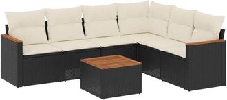 vidaXL Vidaxl - Set De Comedor De Jard&iacute;n 7 Pzas Y Cojines Rat&aacute;n Sint&eacute;tico Negro