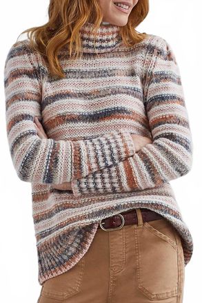 Tribal Womens Turtleneck Sweater In Cream Multi