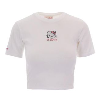 MC2 Saint Barth T-Shirts, female, White, Size: XS Nives Stretch Cotton Crop T-shirt