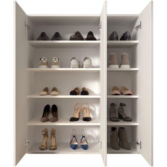 Dmora Scarpiera Lauro, Mobile Portascarpe 25 Paia, 8 Ripiani Made in Italy, 3 Ante, 95x35x116h cm Bianco Lucido