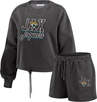 WEAR by Erin Andrews Womens WEAR by Erin Andrews Black Jacksonville Jaguars Washed Fleece Long Sleeve T-Shirt & Shorts Lounge Set at Nordstrom, Size Xx-Large