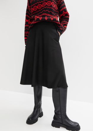 Bonprix Midirock BONPRIX, Damen, Gr. 40, schwarz, Web, Obermaterial: 70% Viskose, 25% Polyester, 5% Elasthan, unifarben, ausgestellt kniebedeckend, R&ouml;cke Midi