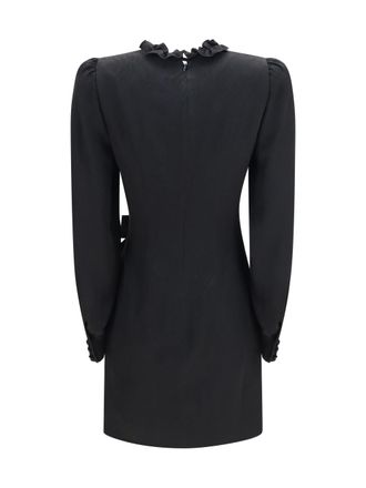 Alessandra Rich Silk Jacquard with Ruffled Neckline Dress - Black