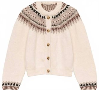 D&ocirc;en Womens Olympia Fair Isle Cardigan In White Brown