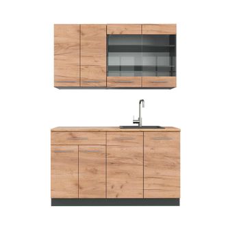 Vicco Cocina Para Solteros Fame-line, Oro Power Roble/antracita, 140 Cm, Et Roble