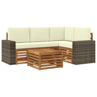vidaXL Conjunto De Sof&aacute;s De Exterior 5 Pcs Natural Y Crema Vidaxl