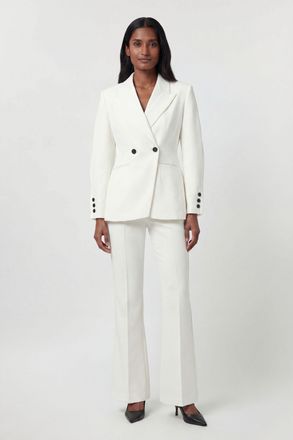 Karen Millen Womens Petite Compact Stretch Sculpted Waist Tailored Blazer - White - Size 12 UK
