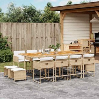 vidaXL Set Comedor De Jard&iacute;n Con Cojines 13 Pzas Rat&aacute;n Sint&eacute;tico Beige Vidaxl