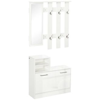 HOMCOM Muebles de entrada 85x24x80 cm blanco brillante