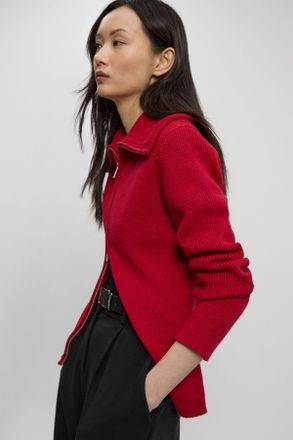 Karen Millen Womens Cotton Zip Through Collar Knit Cardigan - Red - Size X-Small