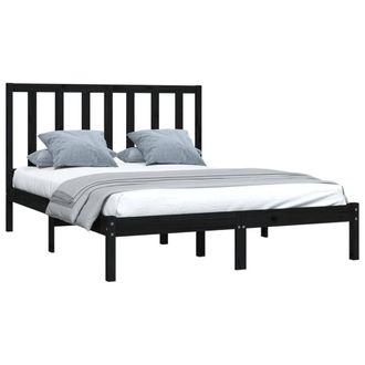 Berkfield Home Beautiful Bed Frame Black Solid Wood Pine 140x190 cm