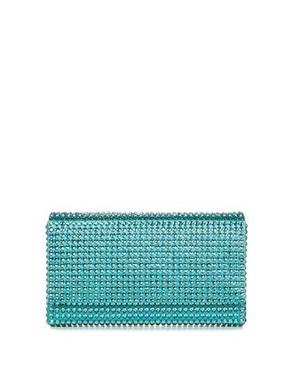 Amina Muaddi Caribbean-Colored Satin and Crystals Clutch