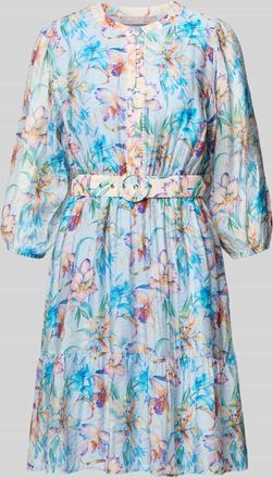 Christian Berg Knielanges Kleid im Allover-Look mit G&uuml;rtel in Hellblau, Gr&ouml;&szlig;e 34