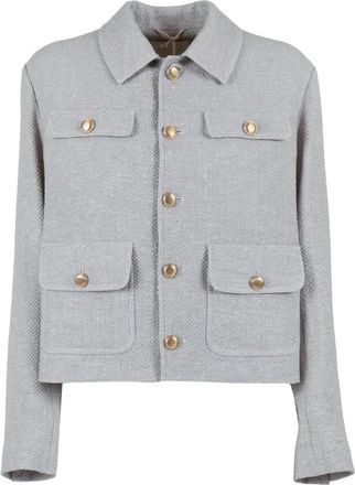 Circolo 1901 Tweed Jackets, female, Gray, Size: L Giacca Crop in Lino e Cotone