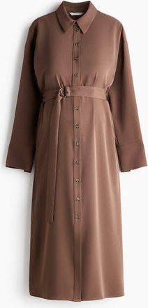 H&M Belted Shirt Dress in Brown at Nordstrom, Size Xx-Small