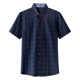 Generic Mens Short Sleeve Check Shirt Mens Easy Care Country Plaid Shirt Regular Fit Summer Lightweight Button Down Shirts Long Lasting Comfort Top for Men Ch