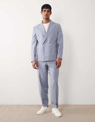 Asos Pantaloni da abito oversize affusolati in misto lino blu