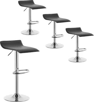 Woltu Woltu - Juego De 4 Taburetes De Bar De Piel Sint&eacute;tica, Taburetes De Bar Giratorios, Altura Ajustable, Color Negro